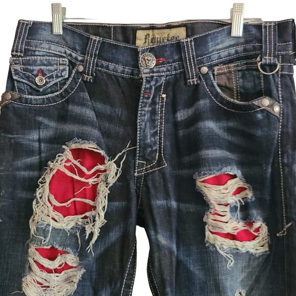 REMETEE Destructed Destroyed Straight Fit Jeans 04RS401 Men's 33‎ x 33 - Picture 3 of 16